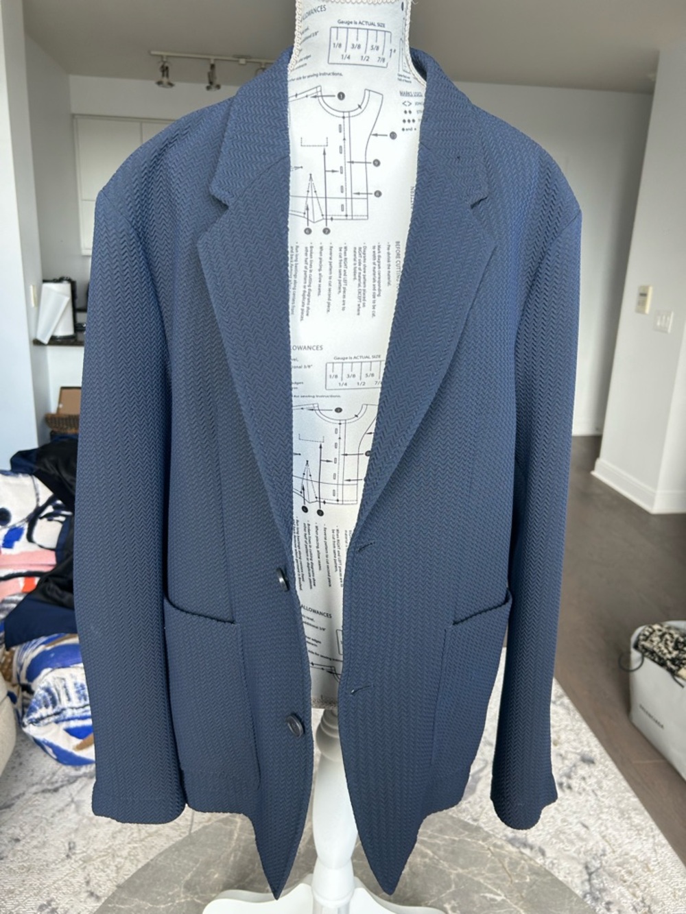 Men's Navy Textured Blazer - Classic Single-Breasted Jacket